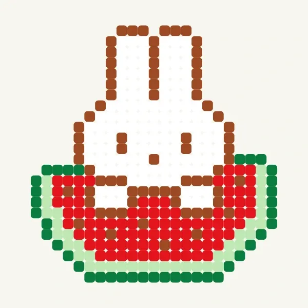 Miffy Rabbit eats watermelon - free perler bead & pixel art pattern by 吳佳芸