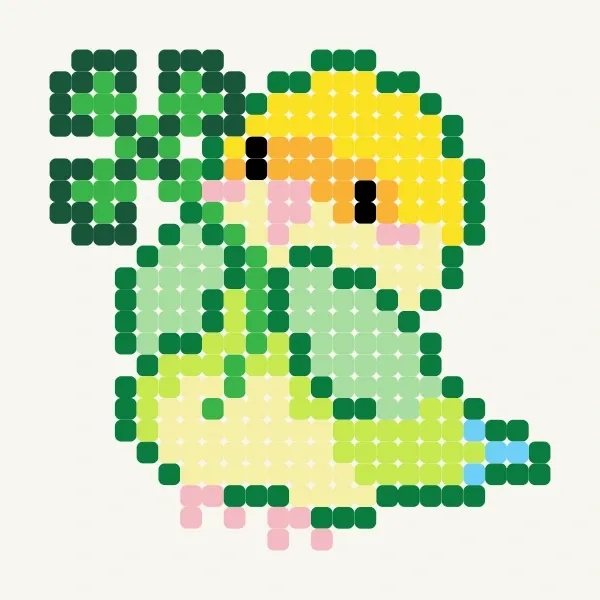 緑のオウムと三つ葉のクローバー - trang miuのデフォームブロック2D作品